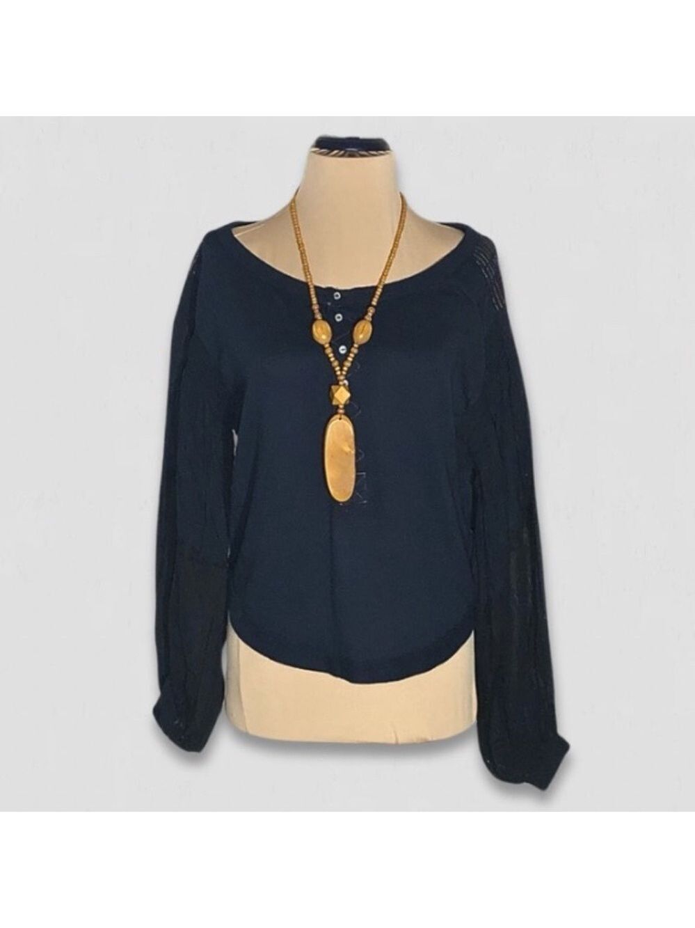 Free People Blue Cotton Long Sleeve Balloon Top XS
